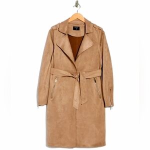 Tahari Faux Suede Women's Tan Trench Coat Size M